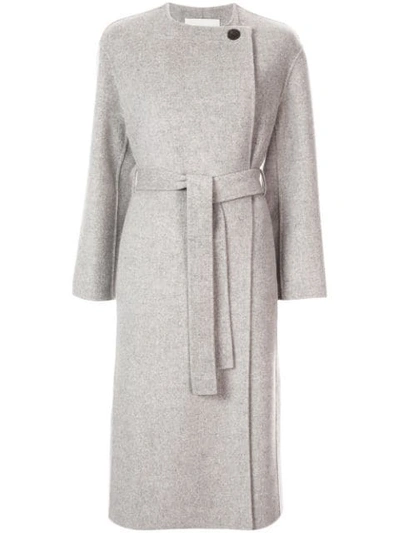 Shop Tomorrowland Collarless Mid-length Coat In Grey