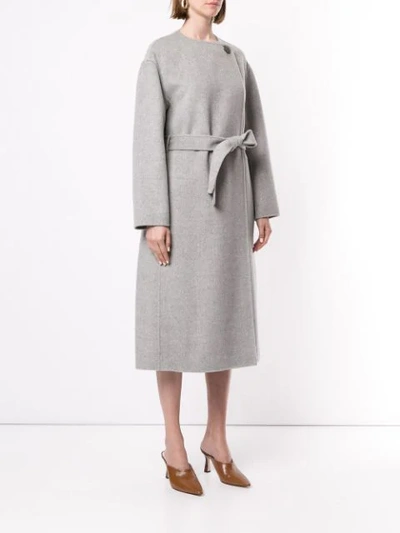 Shop Tomorrowland Collarless Mid-length Coat In Grey