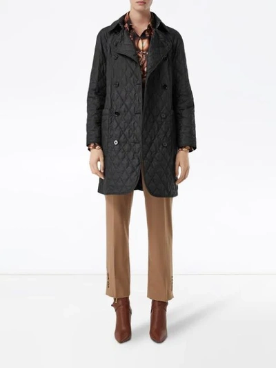 Shop Burberry Double-breasted Quilted Coat In Black