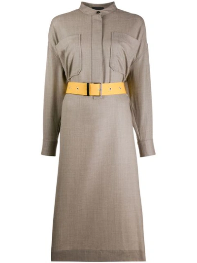Shop Erika Cavallini Belted Shirt Dress In Grey