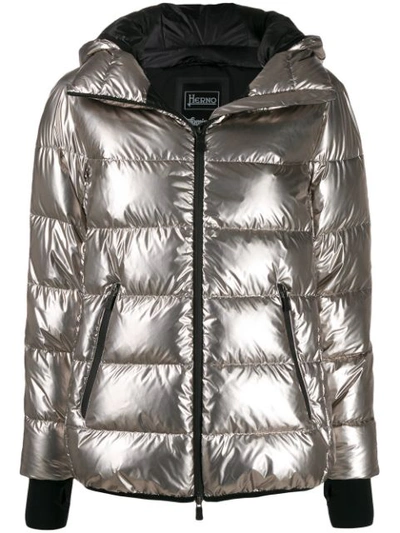 Shop Herno Zipped Puffer Jacket In Silver