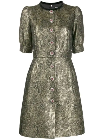 Shop Dolce & Gabbana Metallic Brocade Short Dress In Gold