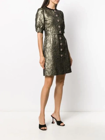 Shop Dolce & Gabbana Metallic Brocade Short Dress In Gold