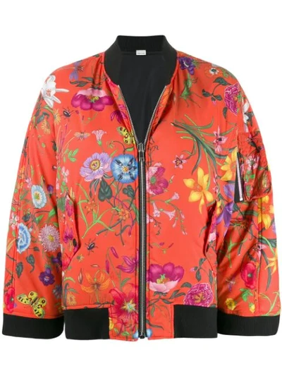 Shop Gucci Floral Print Bomber Jacket In Orange