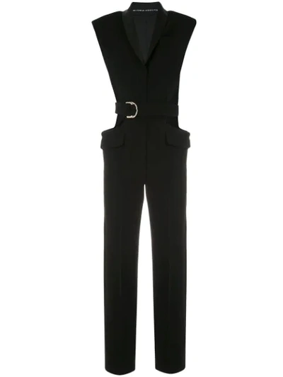 Shop Gloria Coelho Belted Blazer Jumpsuit In Black