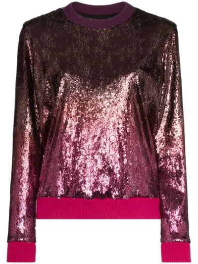 Shop Mary Katrantzou Magpie Ombré-effect Sequinned Sweatshirt In Pink