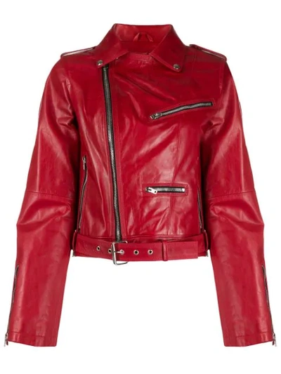 Shop Isabel Benenato Cropped Leather Jacket In Red