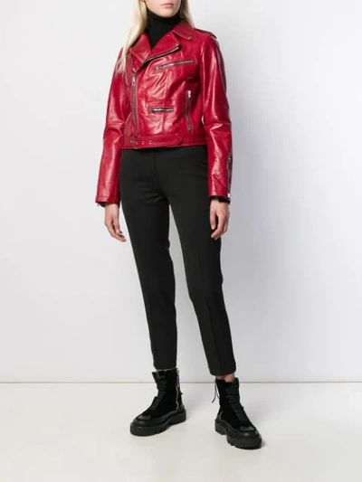 Shop Isabel Benenato Cropped Leather Jacket In Red