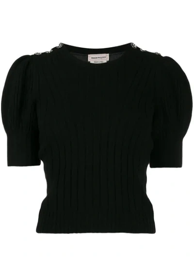 Shop Alexander Mcqueen Puffball Sleeve Knitted Top In Black