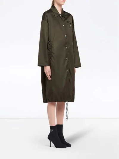 Shop Prada Pointed Collar Buttoned Parka Coat In Green