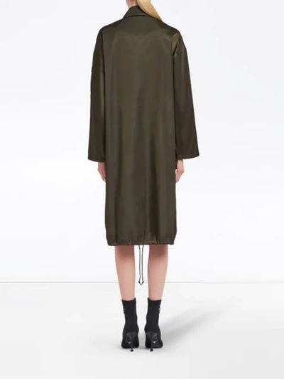 Shop Prada Pointed Collar Buttoned Parka Coat In Green