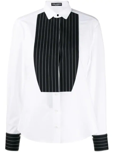 Dolce & Gabbana Paneled Pinstriped Cotton-poplin Shirt In White