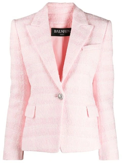 Shop Balmain Single-breasted Tweed Blazer In Pink
