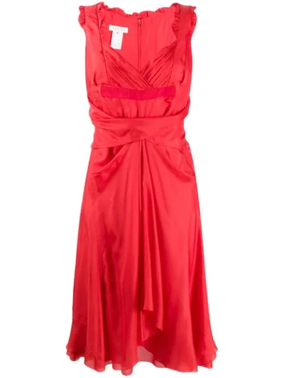 Pre-owned Celine  Sweetheart Neck Dress In Red
