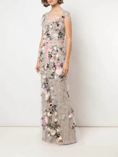 Shop Marchesa Cap Sleeve Embellished Evening Gown In Neutrals