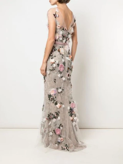 Shop Marchesa Cap Sleeve Embellished Evening Gown In Neutrals