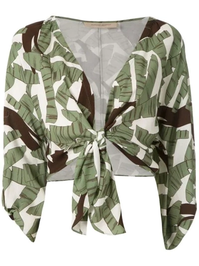 Shop Adriana Degreas Printed Tie Knot Blouse In Green