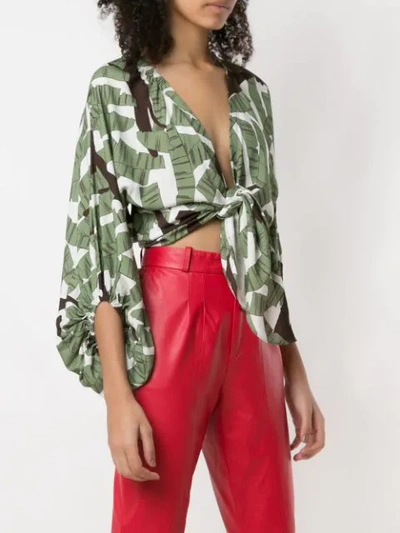 Shop Adriana Degreas Printed Tie Knot Blouse In Green