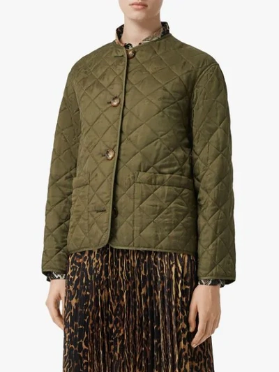 Shop Burberry Logo Print Quilted Jacket In Green