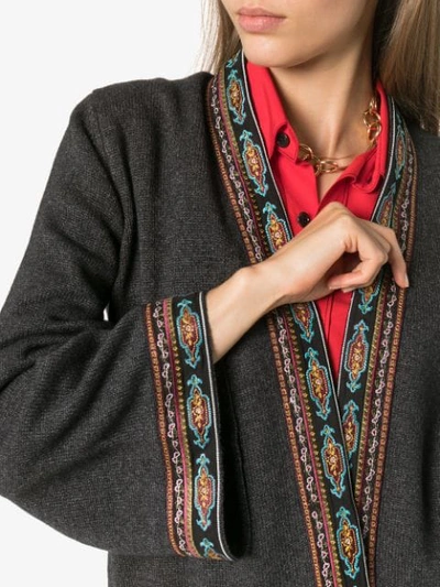 Shop Etro Embroidered Trim Cardigan In Grey