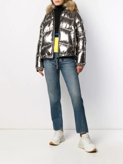 Shop As65 Faux Fur Lined Padded Jacket In Silver