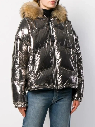Shop As65 Faux Fur Lined Padded Jacket In Silver