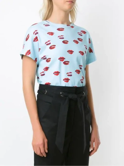 Shop Andrea Marques Lips Print Short-sleeved Bodysuit In Blue