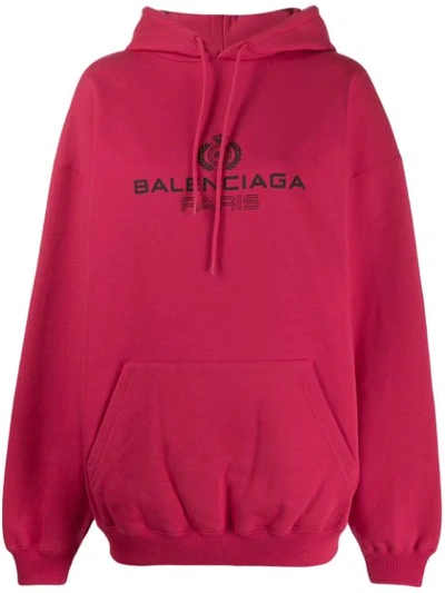 Shop Balenciaga Logo Hoodie In Red