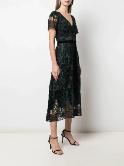 Shop Marchesa Notte Embroidered Floral Dress In Black ,green