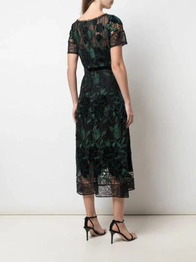 Shop Marchesa Notte Embroidered Floral Dress In Black ,green