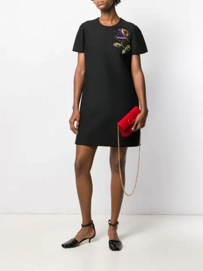 Shop Valentino Beaded Detail Shift Dress In Black