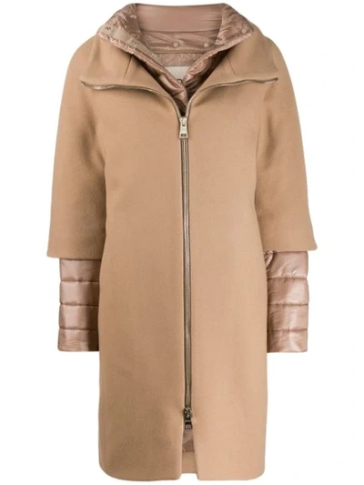 Shop Herno Layered Down Coat In Brown