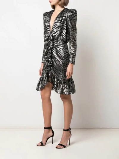 Shop Dundas Long Sleeved Zebra Mini Dress In Black