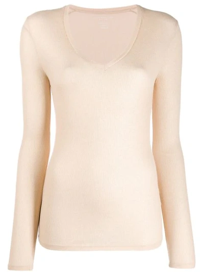 Shop Majestic Slim-fit Ribbed Knit Top In Neutrals