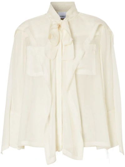 Shop Burberry Ruffled Pussy-bow Blouse In White