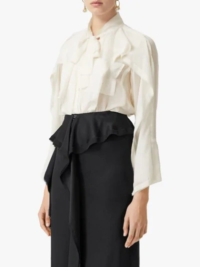 Shop Burberry Ruffled Pussy-bow Blouse In White