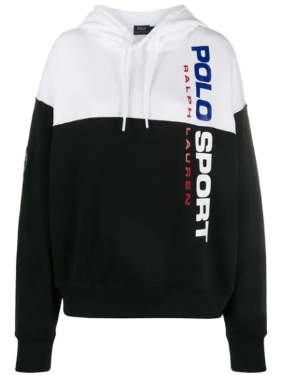 Shop Polo Ralph Lauren Contrast Drawstring Hoodie In Black ,white