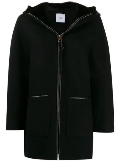 Shop Agnona Hooded Zip-up Coat In Black