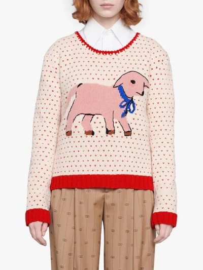 Gucci Heart Wool Sweater With Intarsia In White | ModeSens