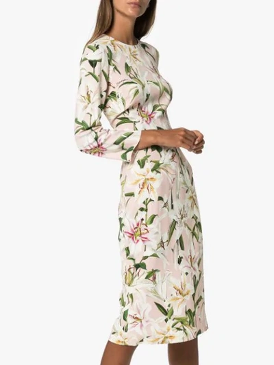 Shop Dolce & Gabbana Cady Lily-print Midi Dress In Pink