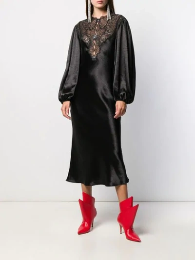 Shop Christopher Kane Satin Lace Dress In Black