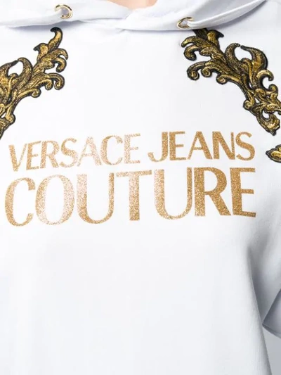 Shop Versace Jeans Couture Baroque Longline Hoodie In White