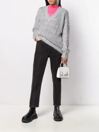 Shop Msgm Embroidered Metallic Jumper In Grey