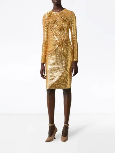 Shop Burberry Hand-gathered Detail Sequinned Dress In Gold