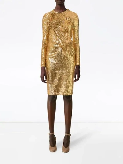 Shop Burberry Hand-gathered Detail Sequinned Dress In Gold