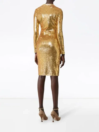 Shop Burberry Hand-gathered Detail Sequinned Dress In Gold