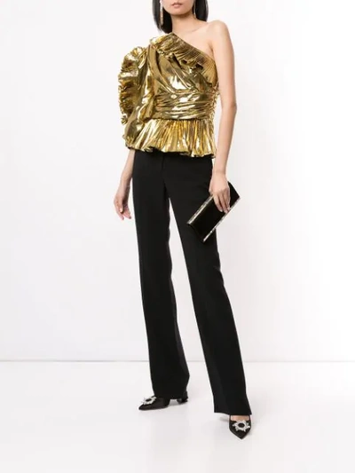 Shop Altuzarra Asymmetric Ruffle Trim Blouse In Gold