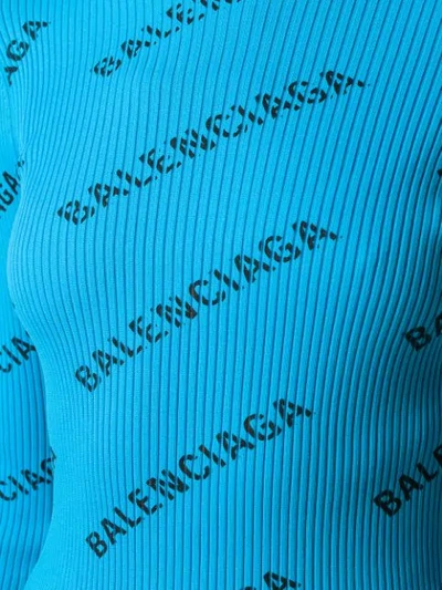 Shop Balenciaga Logo Print Ribbed Jumper In Blue