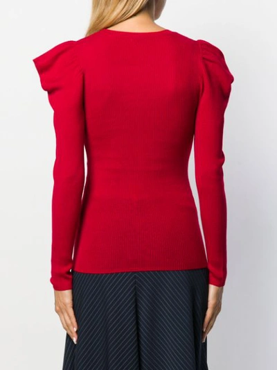 Shop P.a.r.o.s.h Gathered Sleeve Knitted Top In Red