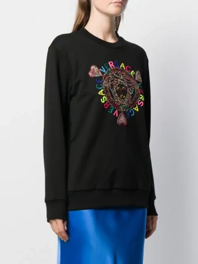 Shop Versace Embellished Medusa Logo Embroidered Sweatshirt In Black